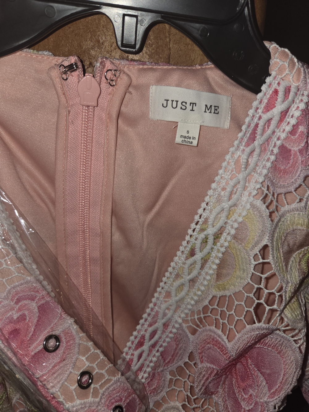 Just Me Pink Lace Floral Dress S & L